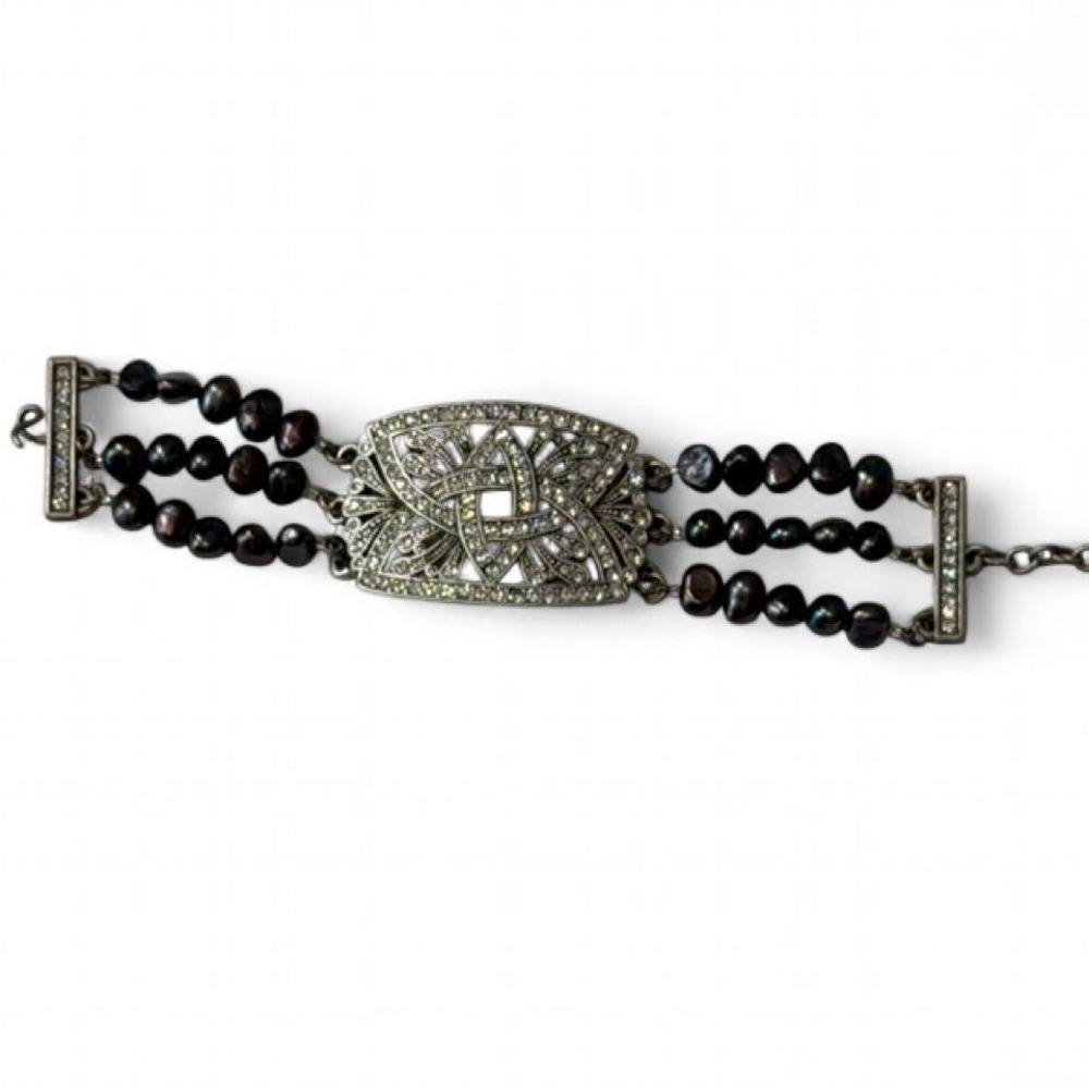 Vintage Y2K Haley Hill Art‎ Deco Pearl/Antique Rhinestone Buckle Bracelet